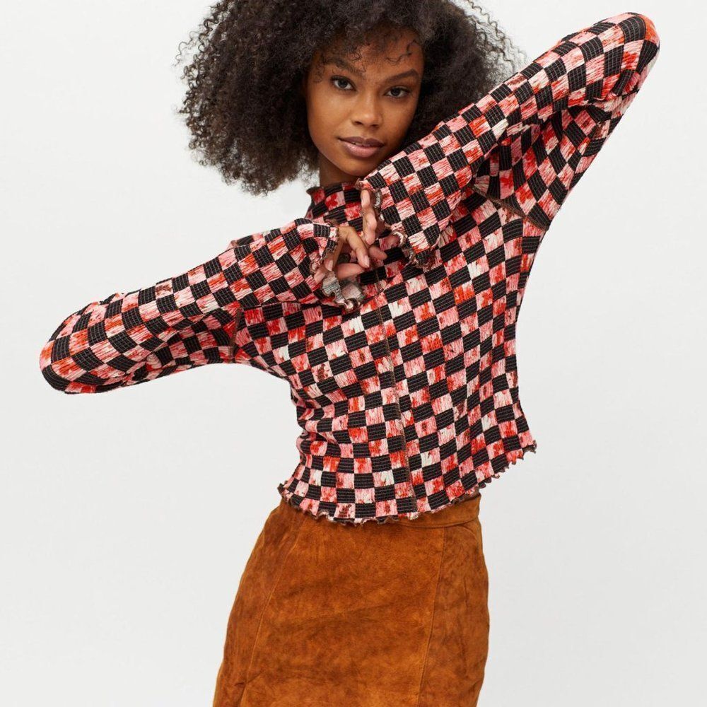 New UO WOMEN'S SUNDAY TEXTURED LONG SLEEVE TOP IN RED